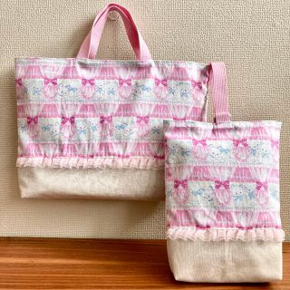 クラシカルモダンシュシュ　猫柄　ピンク　ハンドメイド　2点セット　入園入学(バッグ/レッスンバッグ)