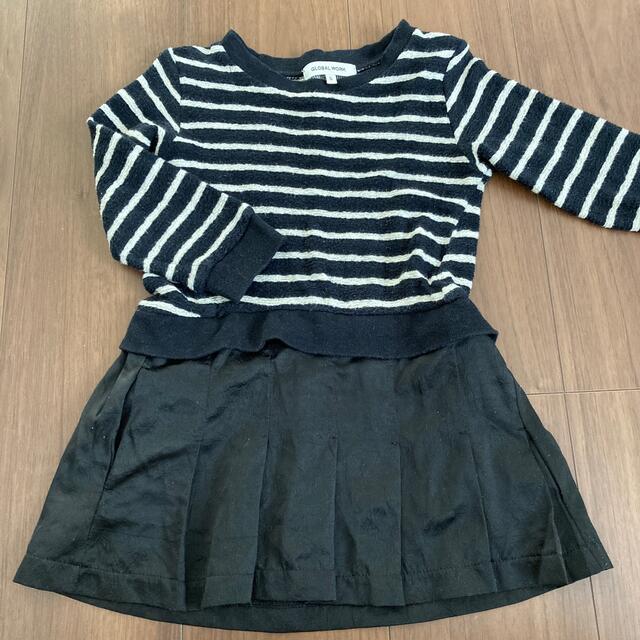 GLOBAL WORK(グローバルワーク)のドッキングワンピース　ボーダー　黒　90 100 キッズ/ベビー/マタニティのキッズ服女の子用(90cm~)(ワンピース)の商品写真