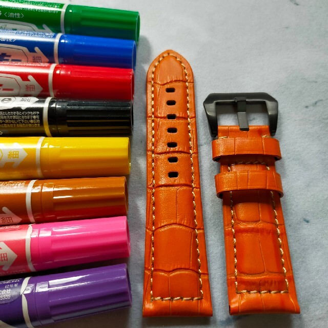 腕時計バンド　レザーベルト　24mm オレンジ　パネライやアップルウォッチなどに メンズの時計(レザーベルト)の商品写真