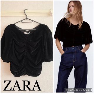 ザラ(ZARA)のZARA パフスリーブクロップドベロアトップス(Tシャツ(半袖/袖なし))