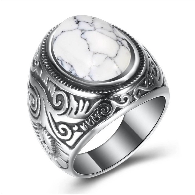 【SALE】リング メンズ 指輪 ターコイズ アクセサリー ホワイト おしゃれ  メンズのアクセサリー(リング(指輪))の商品写真