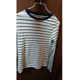 プチバトー(PETIT BATEAU)のプチバトー　ボーダークルーネック長袖Ｔシャツ オフホワイト/ヴァリグリーン(Tシャツ(長袖/七分))