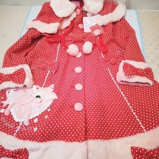 アンジェリックプリティー(Angelic Pretty)のアンジェリックプリティ初版タグ付き完全新品、赤白水玉、小鹿のミルキィちゃんコート(ロングコート)