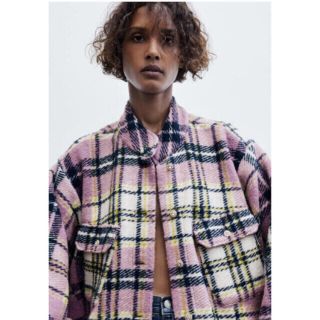 ザラ(ZARA)のZARA   チェックウールジャケット　(ノーカラージャケット)