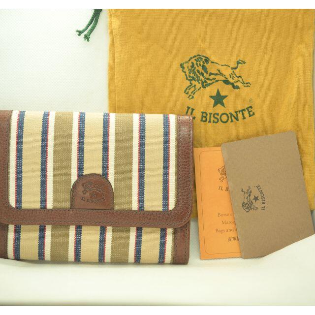 IL BISONTE(イルビゾンテ)のレア新品★IL BISONTE 二つ折財布 ベージュ系ストライプ イルビゾンテ メンズのファッション小物(折り財布)の商品写真