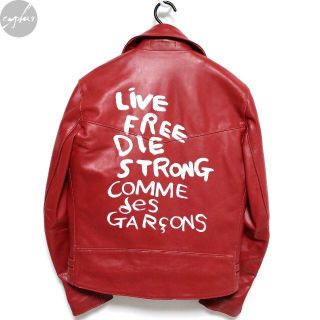 コムデギャルソン(COMME des GARCONS)のコムデギャルソン ルイスレザー ライトニング タイト 391T ジャケット 赤(ライダースジャケット)