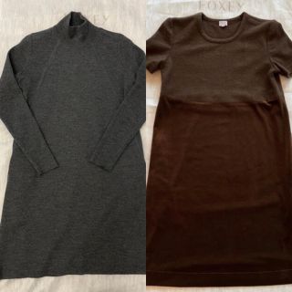 フォクシー(FOXEY)の【rose様2点おまとめ】①グレーニットワンピース② ベロア&カシミヤワンピース(ひざ丈ワンピース)