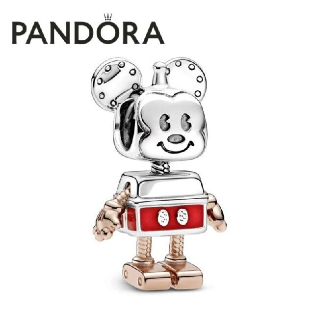 【新品】PANDORA コラボ チャーム ロボットミッキー クロス＆ポーチ付き