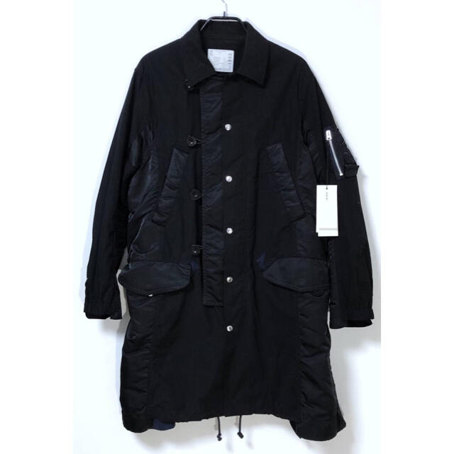 sacai(サカイ)のSacai ドッキングステンカラーコート ブラック ハイブリッド メンズのジャケット/アウター(ステンカラーコート)の商品写真