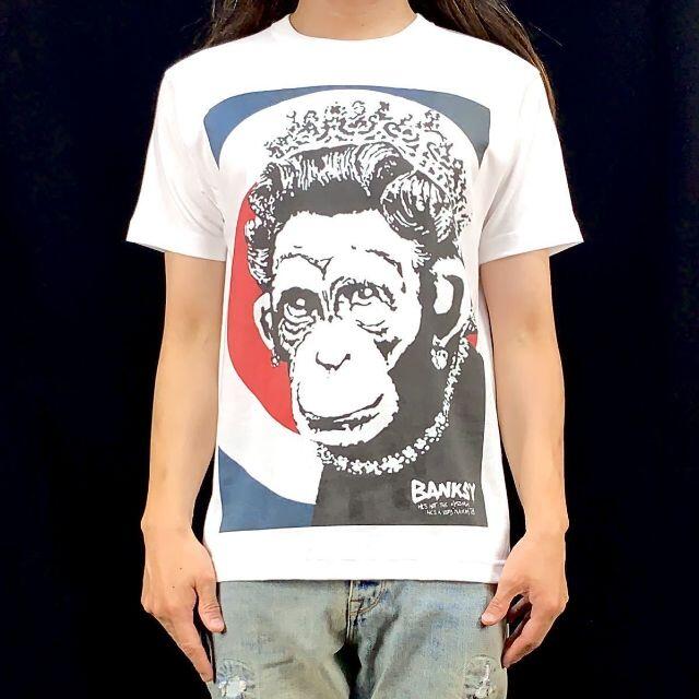 【 バンクシー】新品 エリザベス チンパンジー ビッグ プリント Tシャツ