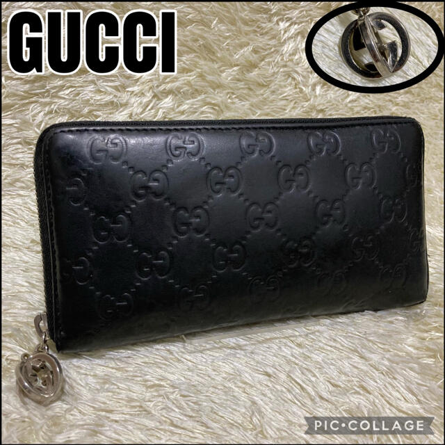 Gucci - 【良品】GUCCI 長財布 ラウンドファスナー シマ レザー 