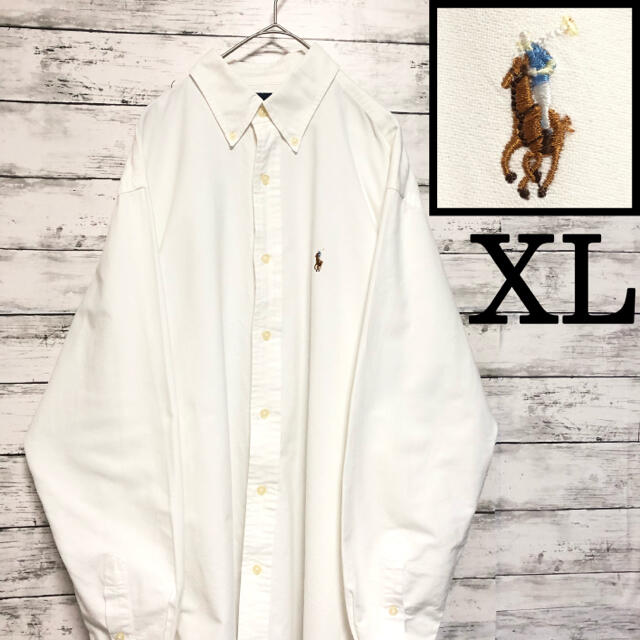 シャツ【美品】XL相当 ラルフローレン 白シャツ 長袖 ホワイト 刺繍ロゴ