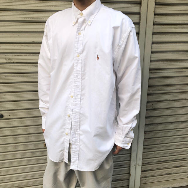白シャツ ラルフローレン 白 ホワイト 長袖シャツ XL相当 古着 刺繍 