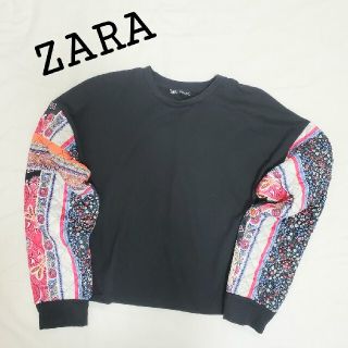 ザラ(ZARA)のZARA/ザラ スウェット トレーナー 異素材 キルティング コットン ブラック(トレーナー/スウェット)