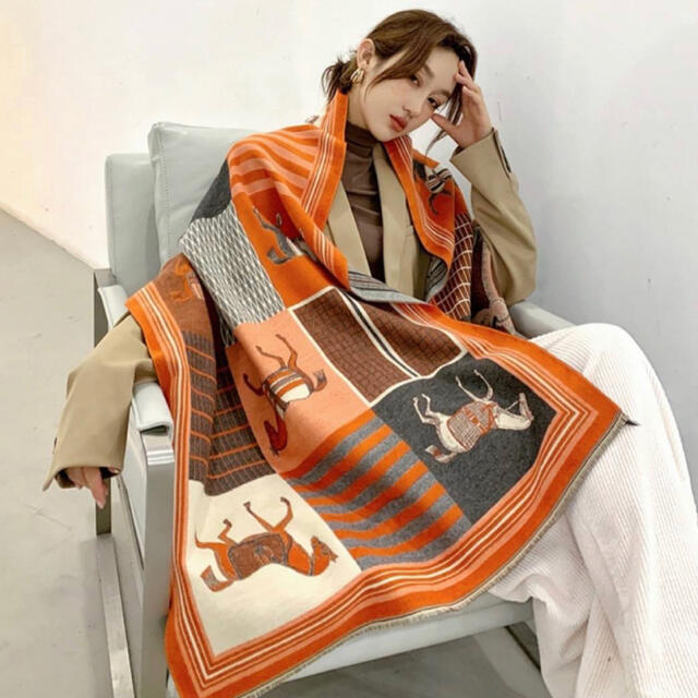 馬柄 カシミヤ 混 ストール マフラー ブランケット スカーフ ショール ...