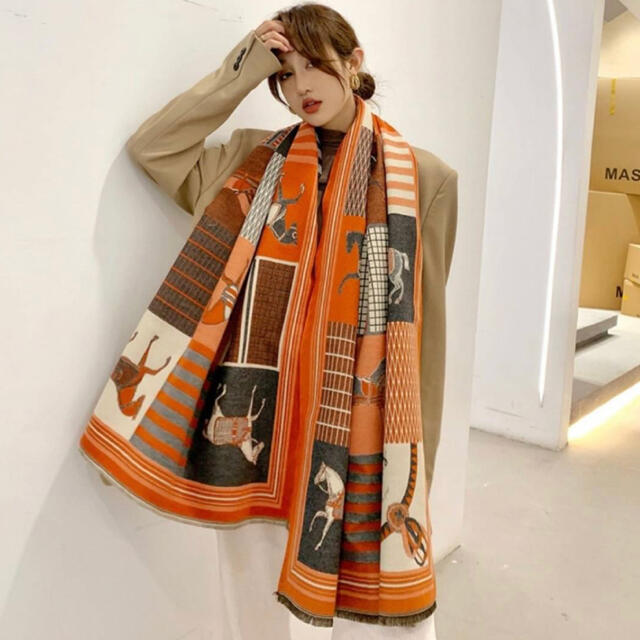 馬柄 カシミヤ 混 ストール マフラー ブランケット スカーフ ショール ...