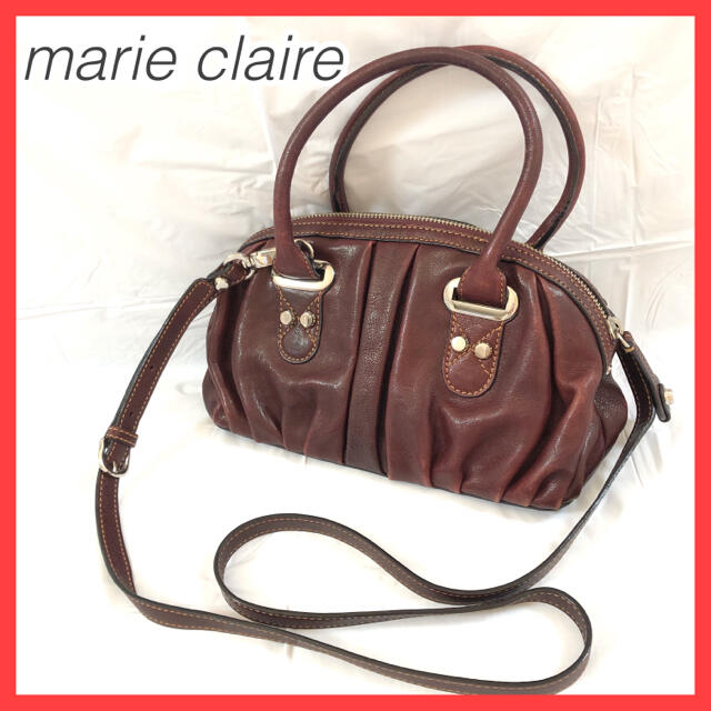 Marie Claire(マリクレール)のマリクレール ハンドバッグ ショルダーバッグ レザー ミラー付き ブラウン 赤紫 レディースのバッグ(ショルダーバッグ)の商品写真