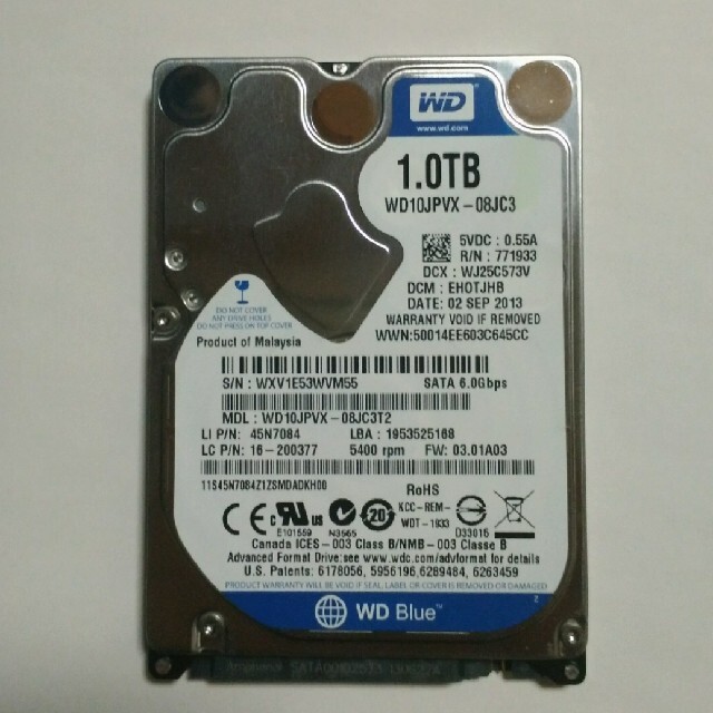 WD HDD 2.5インチ 1TB スマホ/家電/カメラのPC/タブレット(PCパーツ)の商品写真