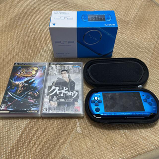プレイステーションポータブル(PlayStation Portable)のPSP-3000 ブルー ジャンク品　ソフト3本セット(携帯用ゲーム機本体)
