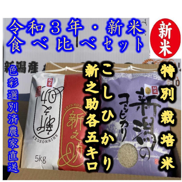 新米・令和3年産新潟　新之助　特別栽培米コシヒカリ　白米5kg各1個　食べ比べ