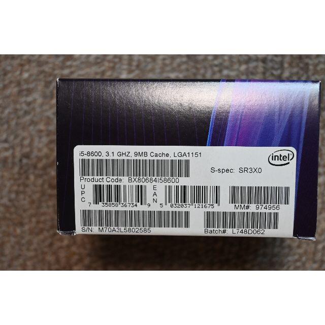 intel core i5-8600 BOX*3.1GHZ,*LGA1151 スマホ/家電/カメラのPC/タブレット(PCパーツ)の商品写真