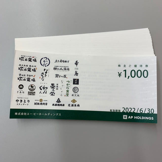 エーピーホールディングス 株主優待券 1000円 19枚のサムネイル