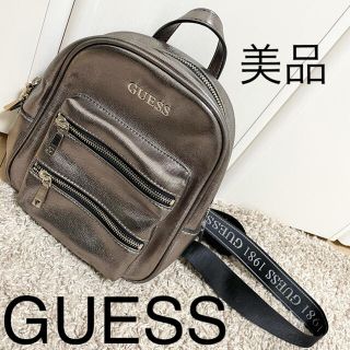 新品 GUESS ゲス　黒　ナイロンリュック　大容量　バックパック　シルバー金具