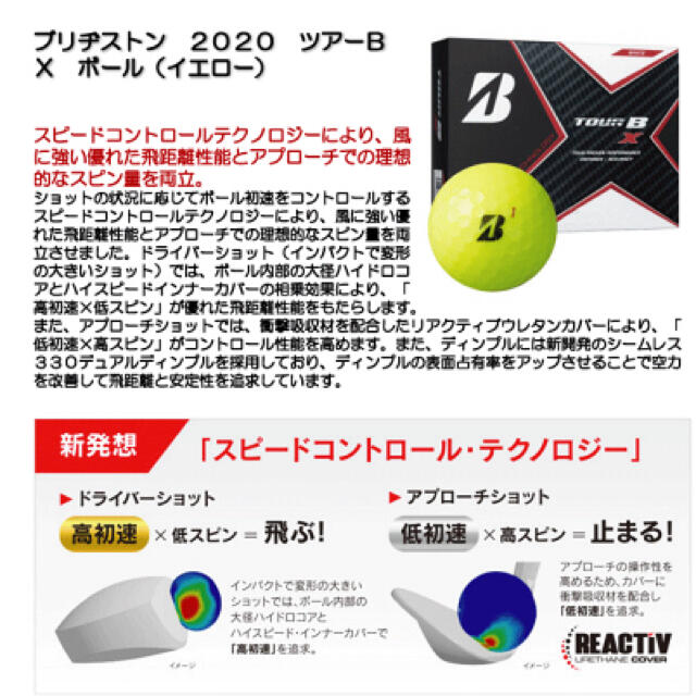 BRIDGESTONE(ブリヂストン)の新品）ブリヂストン　ゴルフボール　TOUR B X  イエロー　1ダース　12球 スポーツ/アウトドアのゴルフ(その他)の商品写真