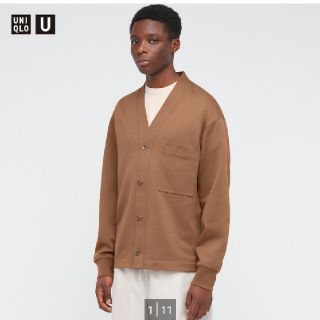 ユニクロ(UNIQLO)のスウェットカーディガン（長袖）　Mサイズ　ブラウン　ユニクロユー(カーディガン)