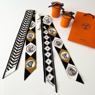 新品 HERMES ツイリー コリエ・エ・シアン ブラックファッション小物