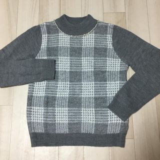 ザラ(ZARA)のかな様 ブロックチェック ビジューネック ニットトップス(ニット/セーター)