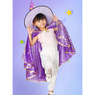 ハロウィン　衣装　コスプレ 子供用　魔女　帽子+マントのセット(衣装一式)