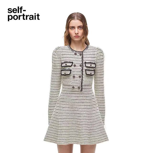 ❤️ 正規品Selfportrait21秋新作新品タグ付き★黒白ワンピース2色ワンピース