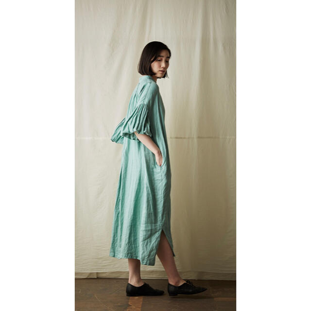 新品 スズキタカユキ puff sleeve dress spray green