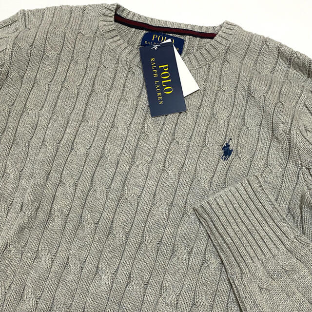 POLO RALPH LAUREN(ポロラルフローレン)の新品 ラルフローレン 大人着用可能サイズ ケーブルニットセーター グレー メンズのトップス(ニット/セーター)の商品写真