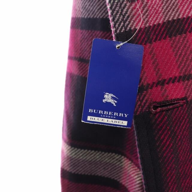 BURBERRY BLUE LABEL(バーバリーブルーレーベル)のバーバリーブルーレーベル ノーカラーコート ダブル チェック ウール M ピンク レディースのジャケット/アウター(その他)の商品写真