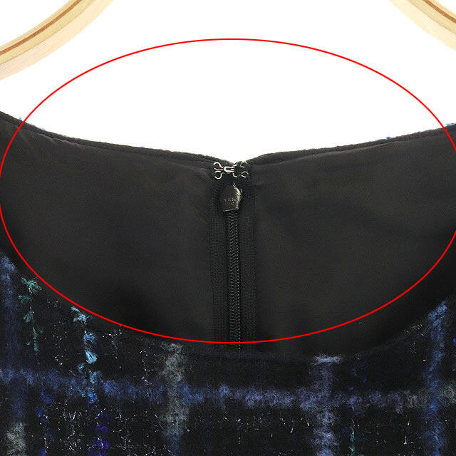 ANAYI(アナイ)のアナイ ANAYI ワンピース チェック柄 ツイード 半袖 膝丈 38 黒 青 レディースのワンピース(ひざ丈ワンピース)の商品写真
