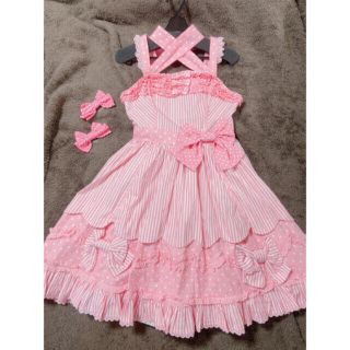 アンジェリックプリティー(Angelic Pretty)のレア！ストライプドットジャンパースカート　2点セット(ひざ丈ワンピース)