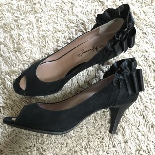 ナインウエスト(NINE WEST)の銀座カネマツ/ ブラックオープントゥ バックリボン(ハイヒール/パンプス)