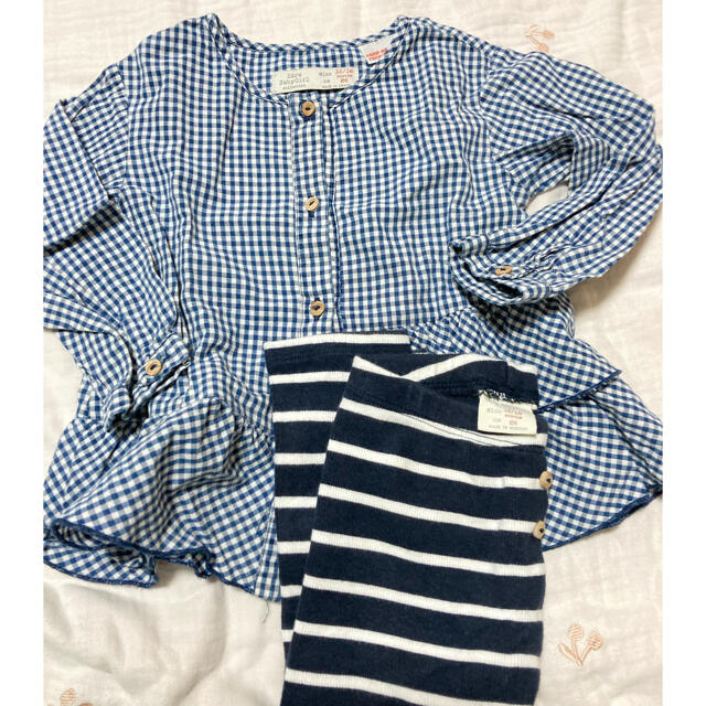 ZARA KIDS(ザラキッズ)のチェックブラウス⭐️ボーダーレギンス キッズ/ベビー/マタニティのキッズ服女の子用(90cm~)(ブラウス)の商品写真