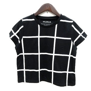 ムルーア(MURUA)のムルーア MURUA カットソー Tシャツ クルーネック チェック 半袖 F 黒(Tシャツ(半袖/袖なし))