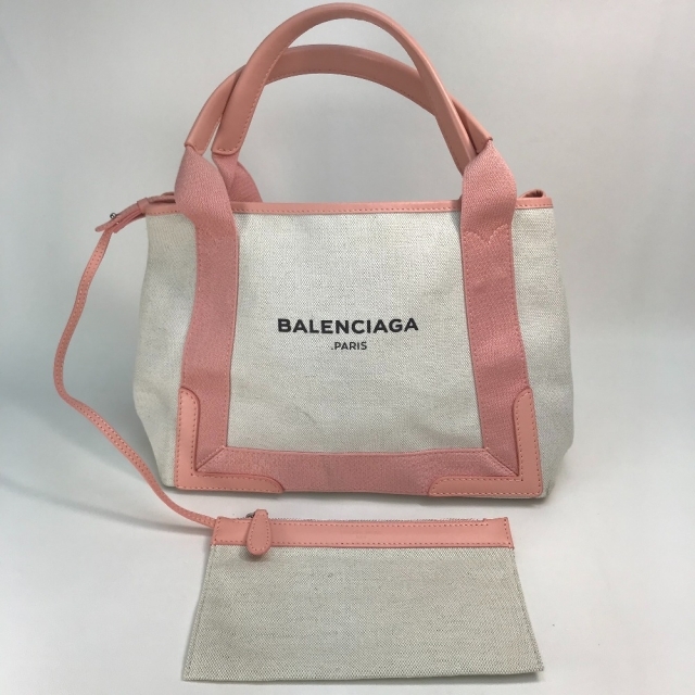 Balenciaga - バレンシアガ BALENCIAGA ネイビーカバスS 339933 ハンドバッグ トートバッグ キャンバス/レザー ナチュラル/ライトピンク
