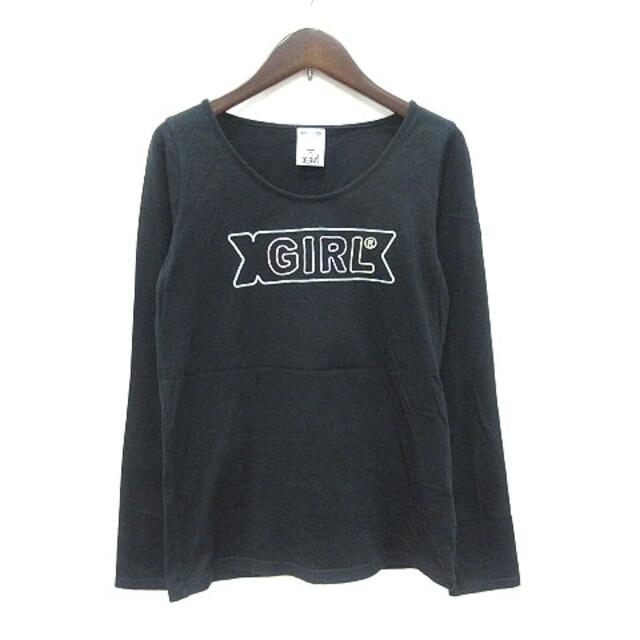 X-girl(エックスガール)のエックスガール x-girl Tシャツ カットソー 長袖 Uネック ロゴ刺繍 1 レディースのトップス(Tシャツ(長袖/七分))の商品写真