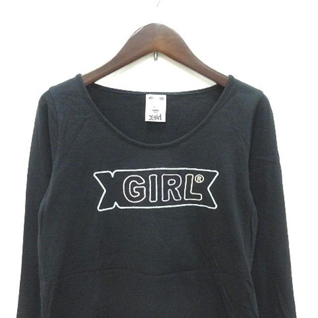 X-girl(エックスガール)のエックスガール x-girl Tシャツ カットソー 長袖 Uネック ロゴ刺繍 1 レディースのトップス(Tシャツ(長袖/七分))の商品写真