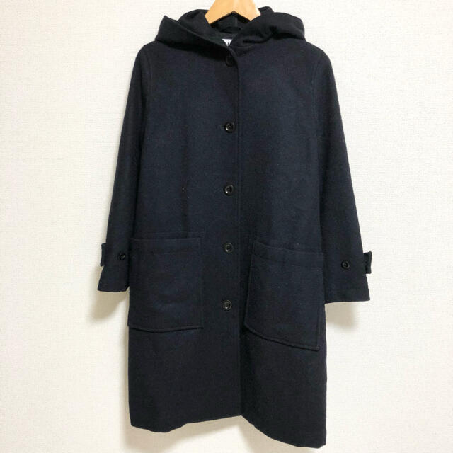 MHL マーガレットハウエル ウールフーデットコート NAVY サイズL-