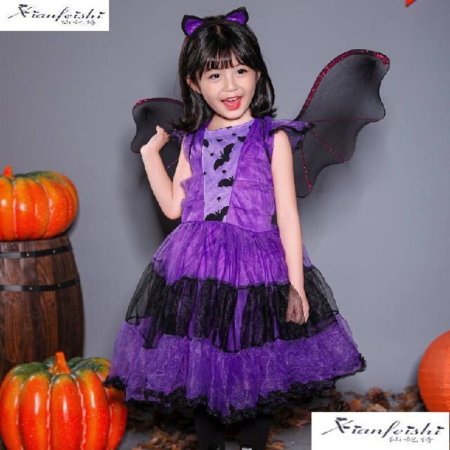 SALE／57%OFF】 110 ハロウィン ワンピース こうもり オレンジ 黒 コスプレ キッズ