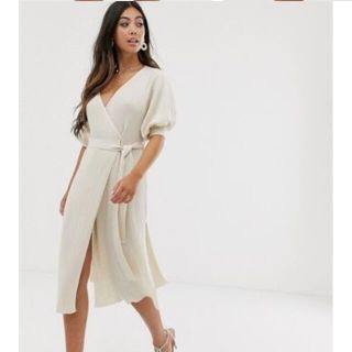 エイソス(asos)のルウ様専用ASOS Petite ボリュームスリーブラップリブミニドレス(ひざ丈ワンピース)