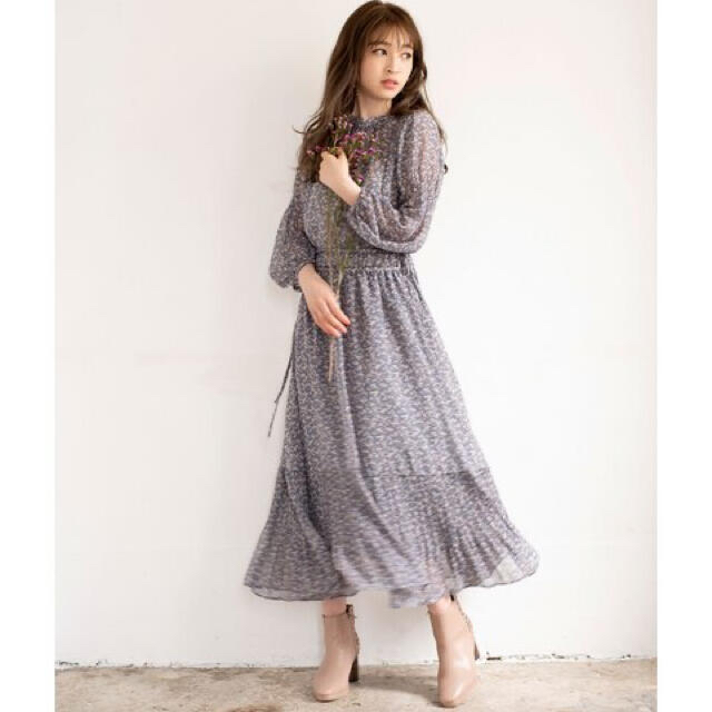 美品♡ビンテージ小花ハイネックワンピース♡ウィルセレクション♡サックスブルー