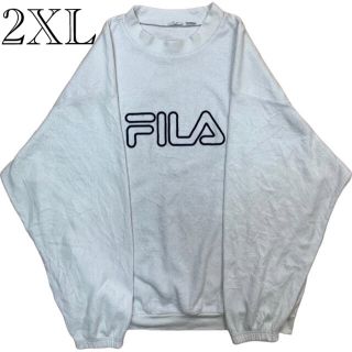 フィラ(FILA)の古着 FIRA スウェット ホワイト ビッグシルエット デカロゴ ボア パイル(スウェット)