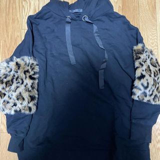 ザラ(ZARA)のZARA ザラ パーカー フーディー ヒョウ柄 ファー モコモコ ブラック(パーカー)